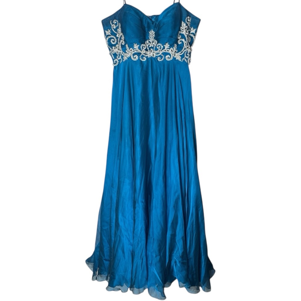 BICICI & COTY A Line Formal Dress Blue with Silver Floral Detail Size XL - Picture 2 of 16